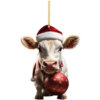 Weihnachtsdeko 2D Weihnachtskuh Anhänger Acryl Kuh Weihnachtsschmuck Lustig Weihnachtskugel Kuh Ornament Fenster Tür Auto Hängende Deko Party Weihnachten Geschenk Christbaumschmuck (A-029, One Size)