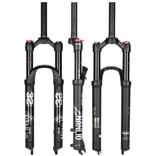 BSFHQS Mountainbikes Federgabel 26/27,5/29 Zoll 1-1/8" Gerade/konische Fahrrad-Luftfedergabel Federweg 120MM 9 * 100MM QR Scheibenbremsen Fahrrad Vordergabeln Manuell/Fernsperre(Straight-Manual,26")
