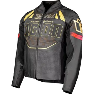 Icon Contra 3 Rizz Rizz, Lederjacke perforiert - Schwarz/Gold/Rot - XL