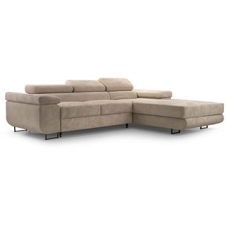 Furnix Ecksofa NILLONA L-Sofa Polsterecke mit Schlaffunktion Bettkasten, elegant, topaktueller Cord-Polsterstoff, Maße 280x90x203 cm, Metallfüße braun