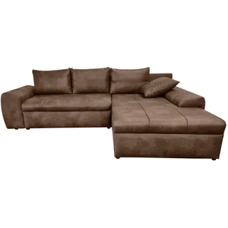 luma-home Ecksofa mit Schlaffunktion und Bettkasten 266/186/90 cm, Ottomane rechts, Mikrofaser Leder-Optik Braun / 18011
