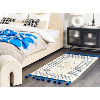 Beliani, Teppich, Teppich Baumwolle beige / blau 80 x 150 cm geometrisches Muster Kurzflor ERZINCAN (80 x 150 cm)