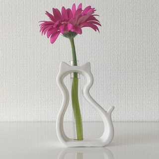 LOVE LOVE JAPAN 9.9 cm transparente Blumenvasenhalter, modernes, einzigartiges Keramik-Katzen-Design, japanisch, traditionell, handgefertigt für Tafelaufsatz, Dekoration, Wohnzimmer, Hochzeit, Weiß