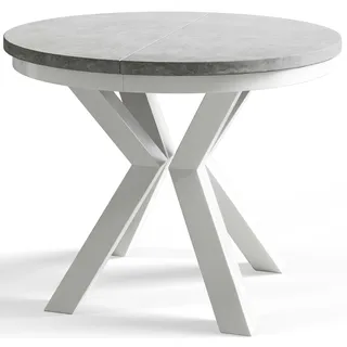 RUNDER Esszimmertisch LOFT, ausziehbarer Tisch Durchmesser: 100 cm/180 cm, Wohnzimmertisch Farbe: Grau, mit Metallbeinen in Farbe Weiß