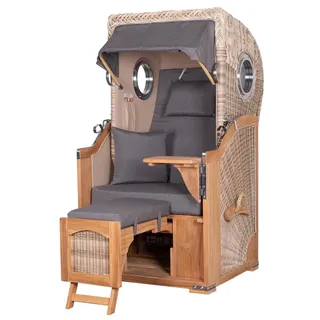 Mr. Deko Strandkorb - bene living - Ammersee Single Teak Bullauge - PE shell - Modell 551 - Einsitzer inkl. Liftersystem