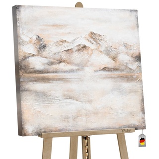 YS-Art Gemälde Bergige Landschaft, Abstrakte Bilder, Leinwand Bild Handgemalt Landschaft Berge in Beige beige|weiß