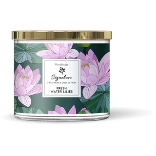 Woodbridge Duftkerze im Glas mit Deckel | Fresh Water Lilies | Duftkerze Blumig | Kerzen 3 Docht | Kerzen lange Brenndauer (40h) | Geschenk für Frauen