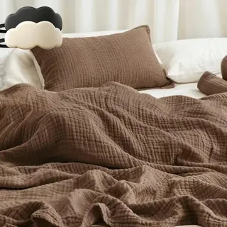 Generisch Musselin Decke 150 x 200 cm, 100% Baumwolle Musselindecke für Erwachsene, Weiche Sommerdecke, Leichte Sofadecke und Tagesdecke für Bett, Couch und Sofa (Braun, 130 * 180cm)