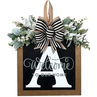 Fouriding 26 Buchstaben Willkommen hölzerne Haustür Dekoration,Willkommen Tür hängende Schild Kranz Home Door Sign Dekoration für Fenster Outdoor Front Door Home Decor (A)