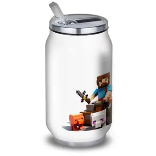Trinkflasche aus Aluminium – Edelstahl (Thermoskanne 24 Stunden), wiederverwendbar, 330 ml bis 750 ml, Motiv Videospiele, kompatibel mit Minecraft Play (Edelstahl, Dose S 330 ml)