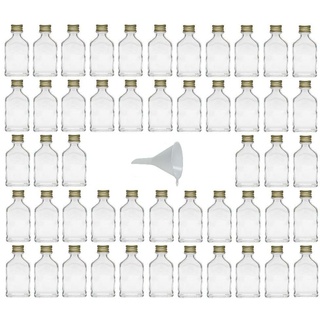 mikken Viva Haushaltswaren - 50 x Mini Glasflasche 20 ml mit Schraubverschluss, als Flachmann, Schnapsflasche & Likörflasche geeignet (inkl. Trichter Ø 5 cm)