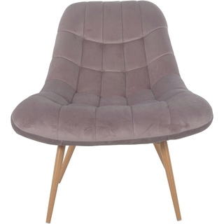 SalesFever Loungesessel mit XXL-Sitzfläche | Bezug Stoff in Samt-Optik | Gestell Metall in Holzoptik | üppige Steppung | B 76 x T 87 x H 86cm | rosa