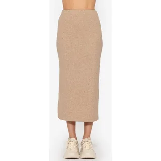 SASSYCLASSY Strickrock Gerippter Midirock Damen mit elastischem Bund Figurbetonter Strickrock mit High Waist Sitz Grau Beige Schwarz Khaki beige S