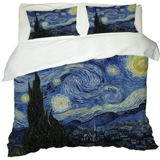 IJBSDJI Bettbezug Bettwäscheset Set 3 Teilig 155x220 Van Gogh Sternennacht,Kinder Bettwäsche Bettlaken,Atmungsaktive Angenehme Bettbezug Microfaser,Mit Reißverschluss Und 2 Kissenbezug