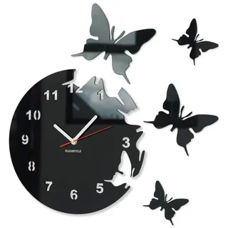 Moderne Wanduhr Schmetterlinge 3D – Leise Uhr Ohne Ticken, Wanddeko Wohnzimmer Schlafzimmer, Acryl Spiegel Wanduhr DIY, Große Design Uhr Flexistyle Made in EU