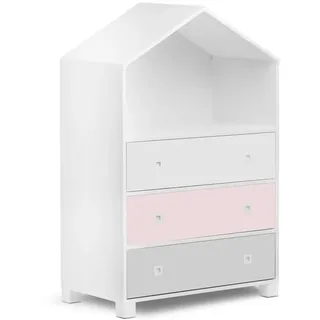 Konsimo® Kinderkommode, Weiß, Pink, Grau, Holz, 80x126x45 cm, Hergestellt in Europa, Babymöbel, Babykleiderschrank