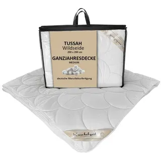 Meivita Naturfaserbettdecke Tussah Wildseide Ganzjahresdecke, Füllung: 100% Seide, Bezug: 100% Baumwolle, Bettdecke Hergestellt in Deutschland weiß 200 cm x 200 cm