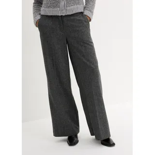 bonprix Wollhose mit Fischgratmuster, grau, Gr.44, hochwertige Hose mit weitem Bein und hohem Wollanteil, mit Kniefutter, aus Wolle