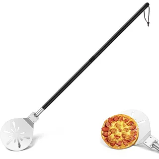 Herogo Pizzawender, 9 Zoll Edelstahl Pizzaschaufel Perforiert Pizzaschieber | Rund Pizza Dreher, Metallzubehör Werkzeug lang Pizza Wender mit abnehmbarem Griff, 17,8 x 19,5 x 115,5 cm Turning Peel
