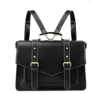 ECOSUSI Aktentasche Damen Laptoptasche 15,6 Zoll Schultertaschen Leder Umhängetasche Vintage groß business taschen Handtasche Arbeitstasche lehrertasche (Schwarz)