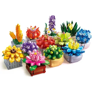 Flubecrux 12 Stück Blumen Sukkulenten Bausätze, 4.9mm Botanisches Set | Blumenpflanzen Bonsai Bausteinspielzeug, Heim- Bürodekoration, Pflanzen-Bausätze für Erwachsene, Kreative Geschenk für Frauen