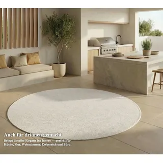 Jimri Outdoorteppich Key West, Rund, Outdoor Teppich Balkonteppich Terassenteppich weiß Rund | 120 cm x 120 cm