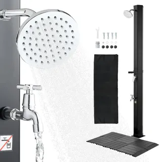 Mophorn Solardusche 35l, Gartendusche 2160 Mm Mit Bodenplatte & Fußarmatur, Außendusche Mit Warm- Und Kaltwasserregelung, Campingdusche Für Garten, Pool Und Strand, Schwarz