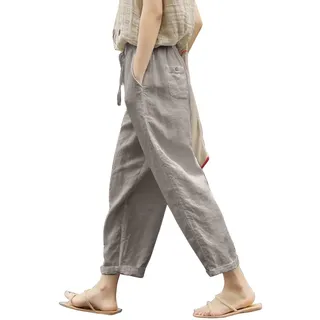 Leinenhose Damen Sommer 7/8 - Sommerhose Damen Leicht und Luftig Capri Hose Damen High Waist mit Taschen Baggy Freizeithose Weites Bein Strandhose Lässig Baumwolle Leinen Lange Hosen Frauen