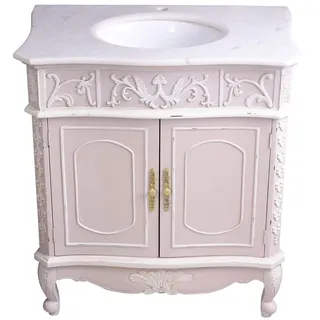 PALAZZO INT Comtesse du Barry Vintage Waschtisch – Französischer Rokoko-Badschrank aus Holz & MDF mit aufgesetzter Marmorplatte, Keramikbecken 40×32×15 cm, Flex-Abfluss & Rückwand, H95×B86×T54 cm