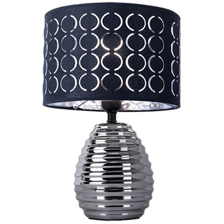 Tischlampe silber Schirm grau Nachttischlampen Schlafzimmer Schirmlampe Tisch grau, aus Keramik in chrom mit Samtschirm, 1x E27, DxH 25x38 cm