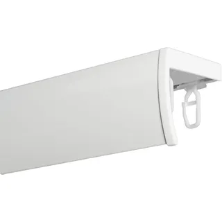Fenster DEKOR Aluminium Gardinenschiene 2-läufig mit Blende, 290 cm, Weiß | Mit Haken mit Rolle ,Aluminium Vorhangschiene zur Deckenmontage, Deckenschiene für Vorhänge, Deckenbefestigung Vorhangstange