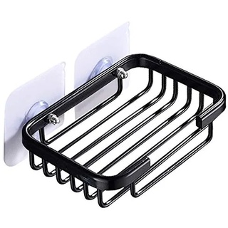 Lubsmuns Badezimmer-Seifenhalter, Aluminium, selbstklebend, Dusche, Seifenschale, Schwammhalter für Badezimmer, Waschtisch und WC, Seifenhalter für Duschwand ohne Bohren, Schwarz