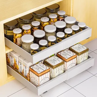 Ausziehbarer Schrank-Organizer, ausziehbare Schubladen für Küchenschränke, ohne Bohren, verstellbare Schubladen, ausziehbare Küchenaufbewahrung, Schrank-Organizer, der kein Bohren und Nageln