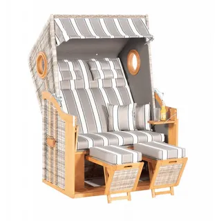 SonnenPartner Sunny Smart® Strandkorb Rustikal 34 Z hellgrau, taupe, weiß, teak Kunststoff, Holz