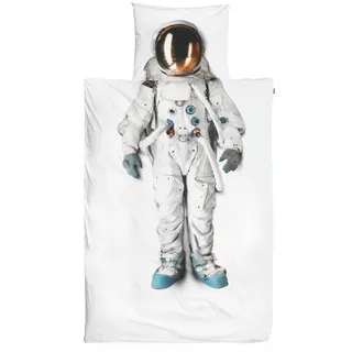 Snurk Kinderbettwäsche Astronaut, Perkal, 2 teilig, Astronaut, Weltall, Weltraum blau|weiß