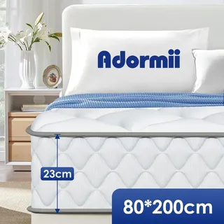 Adormii Matratze 80x200 cm, orthopädische 7-Zonen Federkernmatratze 80x200 Matratzen Höhe 23cm, Federkernmatratze mit Spannbettlaken