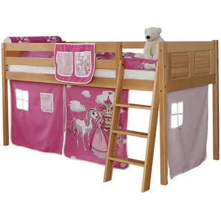 TICAA Hochbett Eric Country 90 x 200 cm Buche massiv natur horse-pink