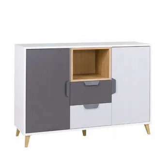 Deine Möbel 24 Kommode JUSTIN 8 Kinderkommode Jugendkommode Sideboard 120 cm breit (Set, 2 St., für Jugendzimmer Kinderzimmer Schlafzimmer Wohnzimmer), in Weiß Matt / Graphit / Grau / Eiche Scandi Still grau