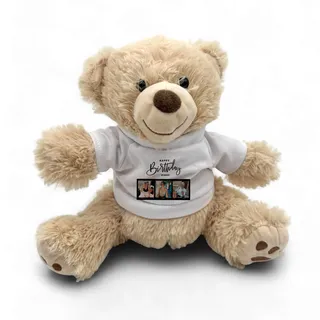 TheDogTagCo Personalisierbarer Plüsch-Teddybär mit individuellen Fotos und Namen, weicher Geburtstagsteddy mit Bildern im Polaroid-Stil, handbedrucktes Andenken