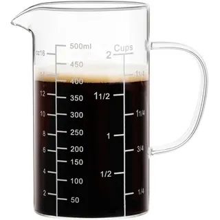 luxuskollektion PARACITY Messbecher Glas 500ml Mit Drei Skalen, V-förmiger Öffnung Und Griff - Measuring Cup für Küche Oder Restaurant