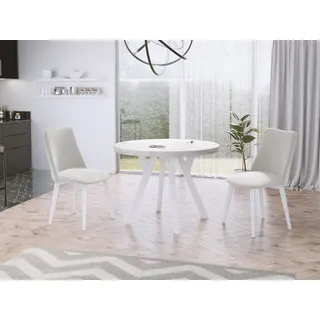 WFL GROUP Esstisch Twixy ausziehbar rund modern mit weißen Holzbeinen (MADE IN EU, erhältlich in 3 Größen – 90/100/100 cm, ausziehbar auf 170/150/200 cm), platzsparender Tisch für kleine Küche, Esszimmer oder Wohnzimmer weiß 100 cm x 76.00 cm x 100 cm