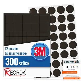 Reorda® Magnetplättchen selbstklebend (220+80 Stück) | Starker Marken-Kleber ermöglicht ausgezeichnete Klebekraft | Vielseitige Flache Magnete zum basteln & schneiden | Ideal nutzbar für Schule & Büro