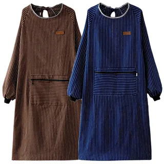 ARKCHIU 2 Stück Kochschürze Damen Männer Kittelschürze Langarm Schürze Mit Taschen Zum Kochen, Malen, HausarbeitenBrown+Blue,One Size
