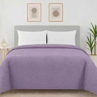 Home Oase Tagesdecke 200x220 cm Lila– Wendedecke aus 100 % Polyester – Weich, pflegeleicht & modern – Bettüberwurf & Kuscheldecke für Doppelbetten