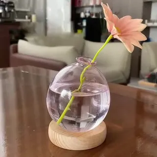 Firlar Hydrokulturvase aus Transparentem Glas mit Sockel, Kreative Vase, Hydrokultur-Glasvase, Blumenarrangement, Rosa, Weißer Kürbis, Kleine Vase, Blumenpflanze, Glastöpfe, Dekorative(Rosa Kugel)