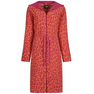 Cawö Damenbademantel Damen Morgenmantel mit Kapuze, Baumwollmischung, Kapuze, Reißverschluss, Animal Look rosa XL