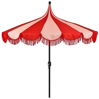 MICA Decoration Kim Gestreifter Sonnenschirm mit Tragetasche - Stockschirm 238 x Ø235 cm - Garten oder Balkon Sonnenschutz - Polyester, Stahl - Rot