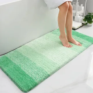 Homaxy Weich Badezimmerteppich 60x120 cm, rutschfest waschbar Badematte Flauschige Hochflor Badteppich Mikrofaser Saugfähig Badvorleger Duschvorleger (Grün)