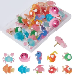craspire 30 Stück Pinnnadeln Mit Cartoon-Meerestieren, Dekorative Pinnnadeln Aus Kunstharz Für Korktafeln, Fische, Reißzwecken, Krabben, Oktopus, Reißzwecken, Pinnwand, Fotos, Wand, Bürobedarf