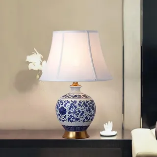 WLBHWL 22,8-Zoll-Ingwerglas-Lampen, Vintage-Keramik-Tischlampen, Blaue Und Weiße Porzellanlampen, Chinoiserie-Tischlampen, Nachttischlampen, Buch-Schreibtischlampen Für Schlafzimmer, Wohnzimmer